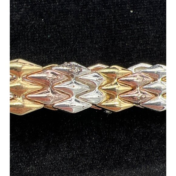 Napier Tri-Tone Stretch Bracelet Gold Silver Rose Tone Metal Geometric Design Wo - Picture 7 of 7